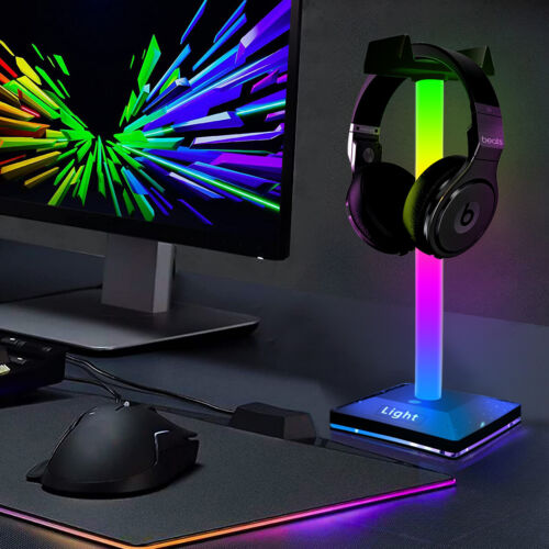 RGB LED Headphone Stand USB Port Touch Control Desk Gaming
